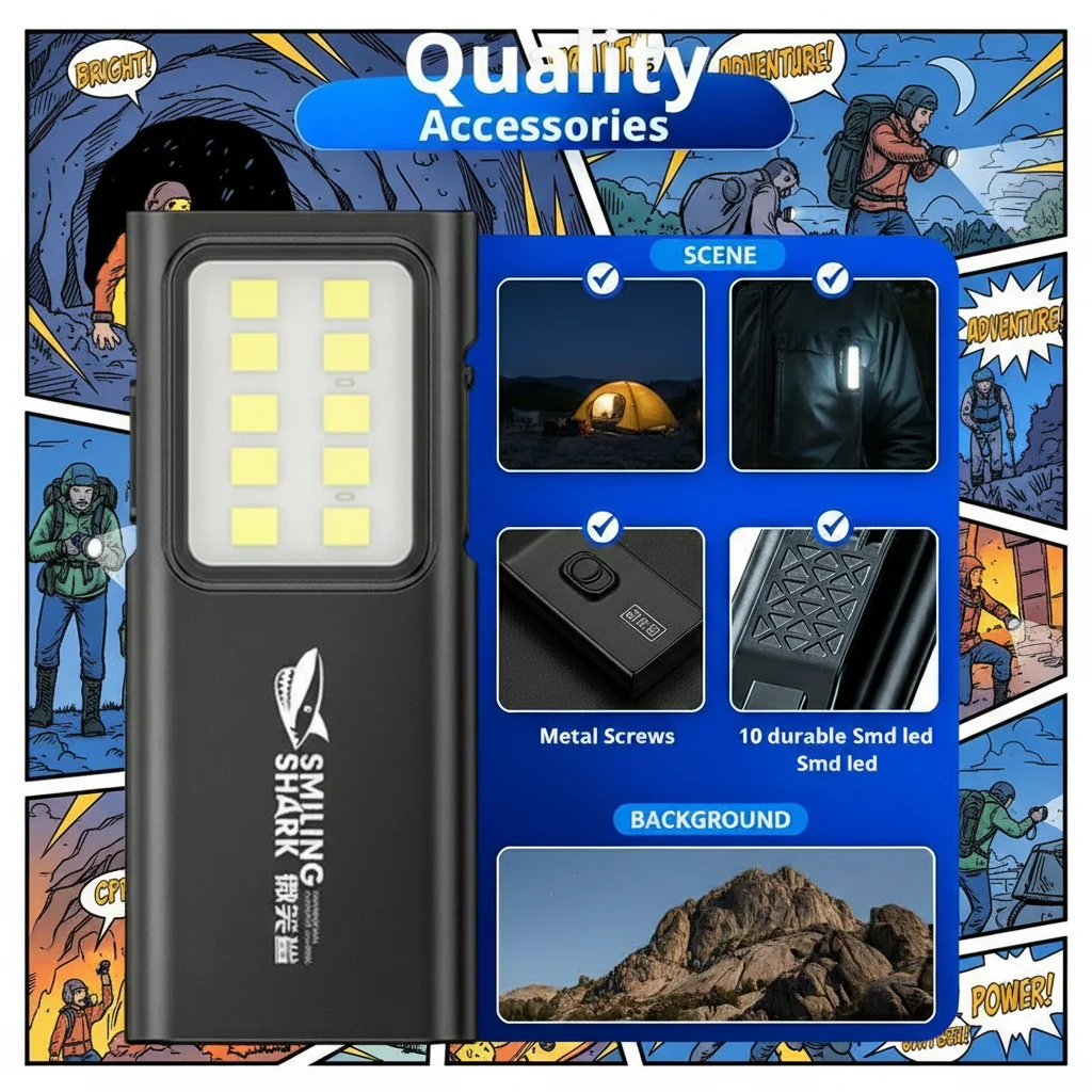 Smiling Shark TIP065 Mini Rechargeable Worklight,COB Floodlight Pocket Flashlight,with Clip Design,for Outdoor Running, Hiking
Smiling Shark TIP065 Mini Rechargeable Worklight,COB Floodlight Pocket Flashlight,with Clip Design,for Outdoor Running, Hiking