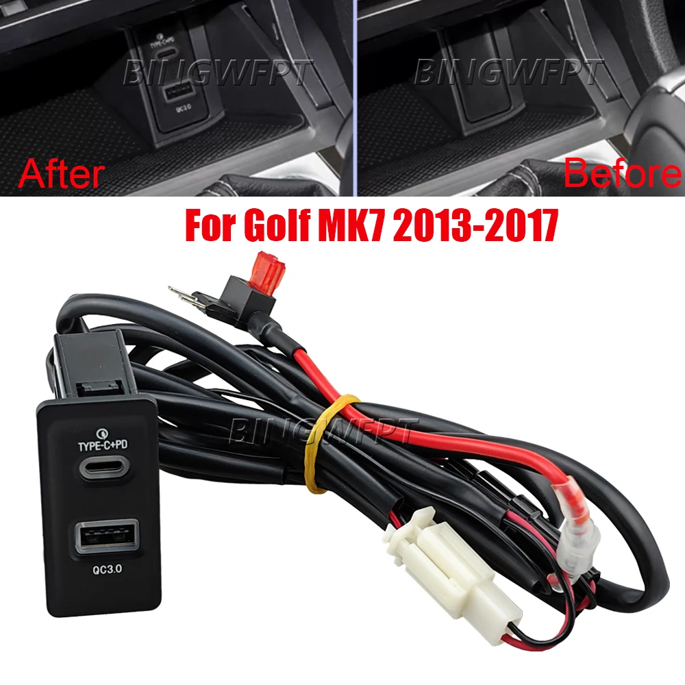 Car Charger QC3.0 Type C PD USB Interface Socket Switch Fast Charging Adapter With Fuse For Volkswagen Golf MK7 2013-2017
Car Charger QC3.0 Type C PD USB Interface Socket Switch Fast Charging Adapter With Fuse For Volkswagen Golf MK7 2013-2017
