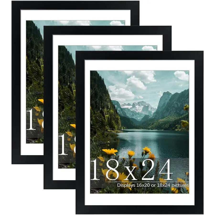 18x24 Picture Frame 3 Pack, Black Poster Frame, Display Poster 16 x 20 with Mat or 18 x 24 without Mat for Horizontal or Vertica
18x24 Picture Frame 3 Pack, Black Poster Frame, Display Poster 16 x 20 with Mat or 18 x 24 without Mat for Horizontal or Vertica