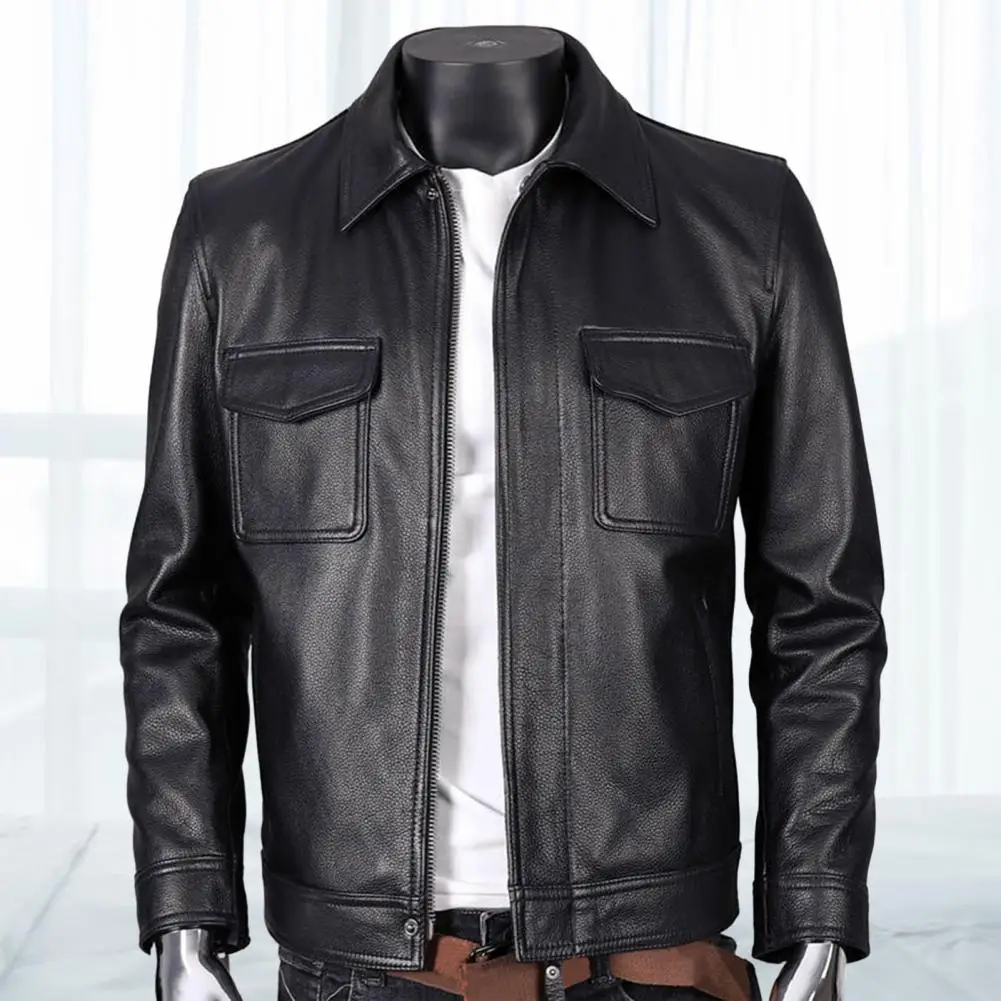 Men Coat Slim Fit Men's Faux Leather Jacket Lapel Zipper Placket Flap Pockets Autumn Winter Spring Outwear Men Winter Jacket
Men Coat Slim Fit Men's Faux Leather Jacket Lapel Zipper Placket Flap Pockets Autumn Winter Spring Outwear Men Winter Jacket