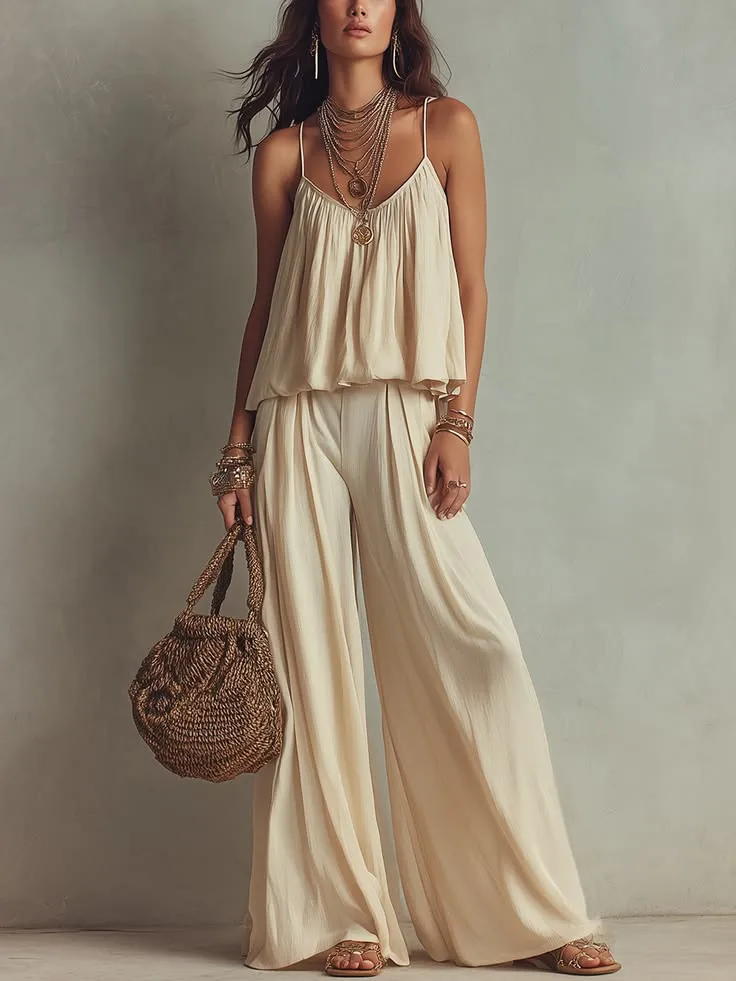 Summer Women's Clothing Top Set Sexy Outfits Square Neck Solid Color Tank High Waist Wide Leg Casual Two Set Polyester
Summer Women's Clothing Top Set Sexy Outfits Square Neck Solid Color Tank High Waist Wide Leg Casual Two Set Polyester