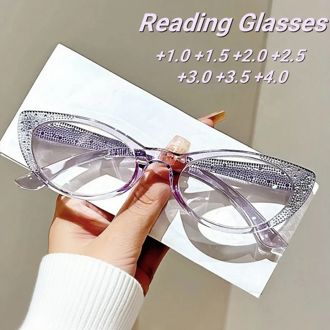 2025 New Fashionable Cat Eye Diamond Inlaid HD Women's Presbyopia Glasses Ultra Light Neutral Luxury Anti Blue Light Glasses 
2025 New Fashionable Cat Eye Diamond Inlaid HD Women's Presbyopia Glasses Ultra Light Neutral Luxury Anti Blue Light Glasses
