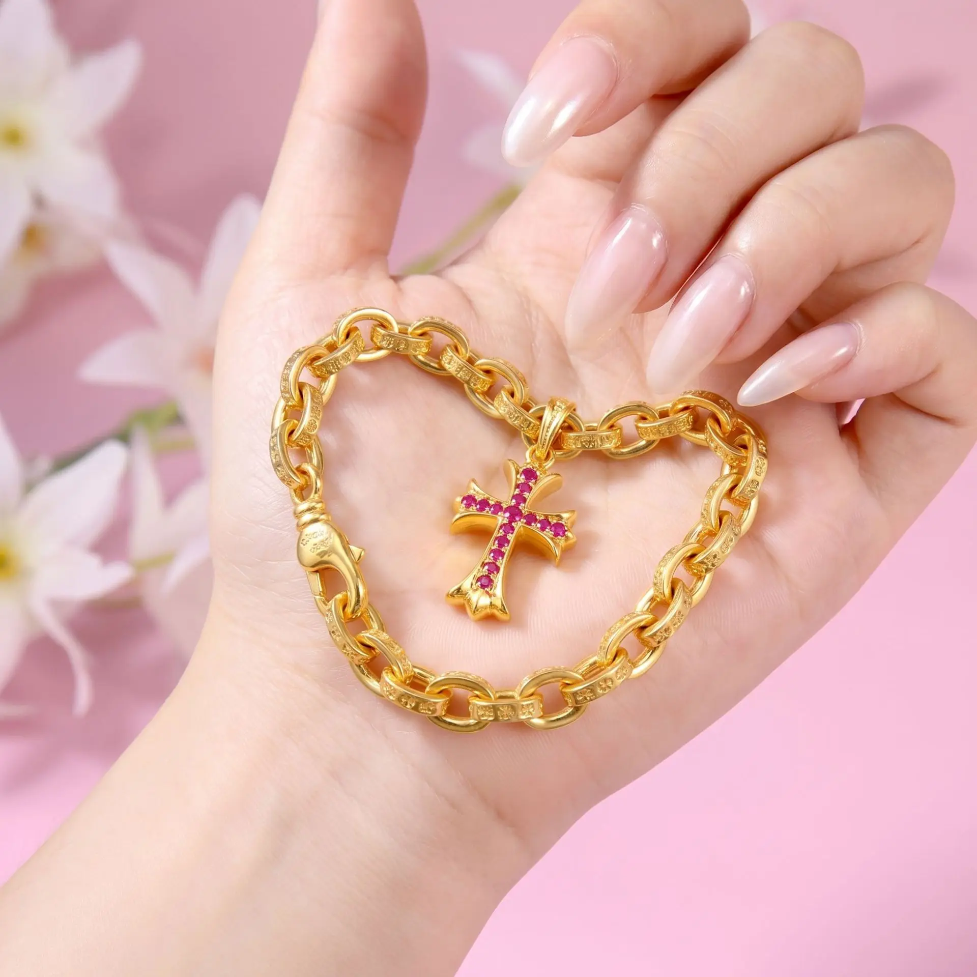 Luxury 9999 24K Solid gold certifid Crow letter cross bracelet men's punk pendant hip-hop buckle men's and women's hand jewelry
Luxury 9999 24K Solid gold certifid Crow letter cross bracelet men's punk pendant hip-hop buckle men's and women's hand jewelry