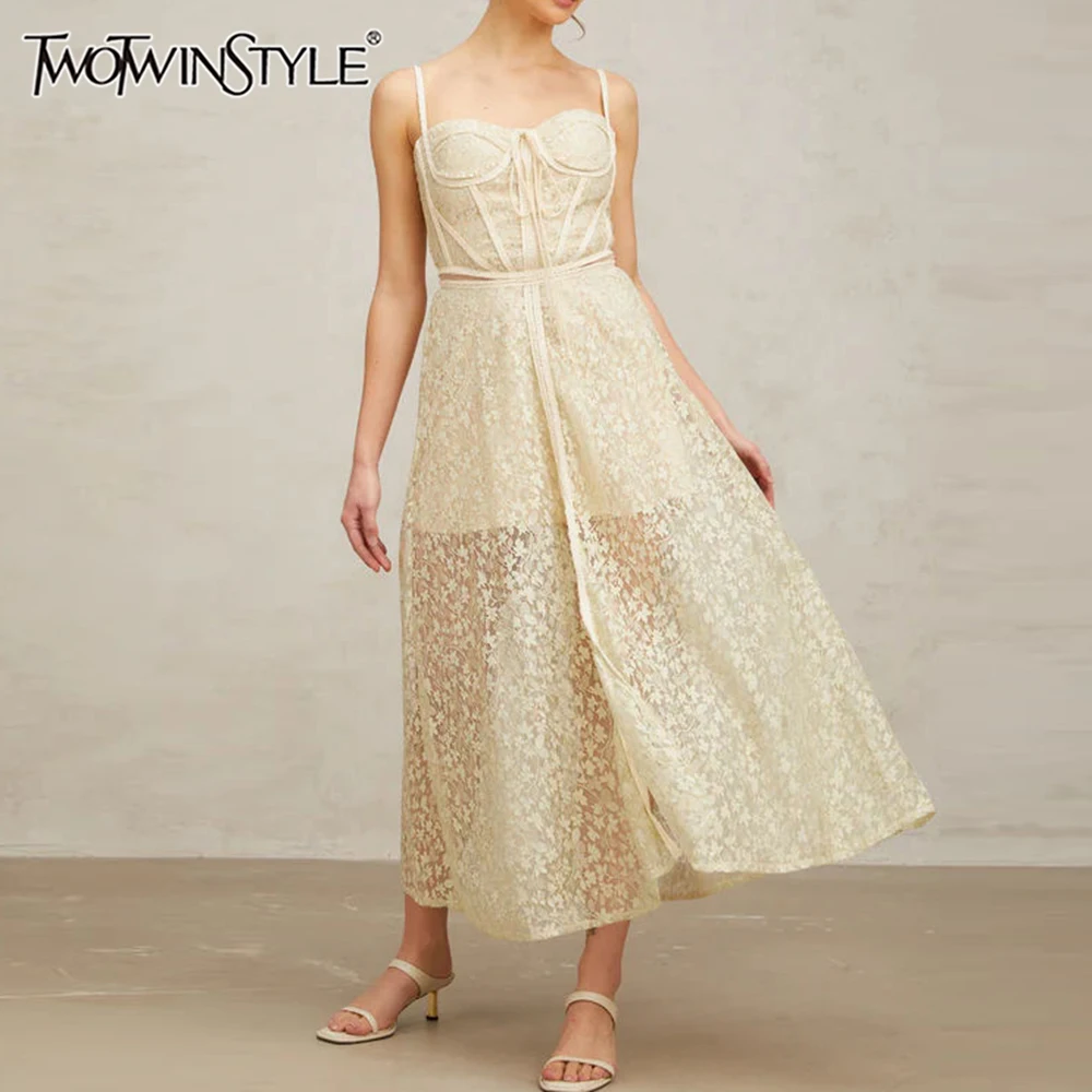 TWOTWINSTYLE Solid Slimming Temperament Dresses for Women Square Neck Sleeveless Patchwork Applique Midi Dress Female Clothing
TWOTWINSTYLE Solid Slimming Temperament Dresses for Women Square Neck Sleeveless Patchwork Applique Midi Dress Female Clothing