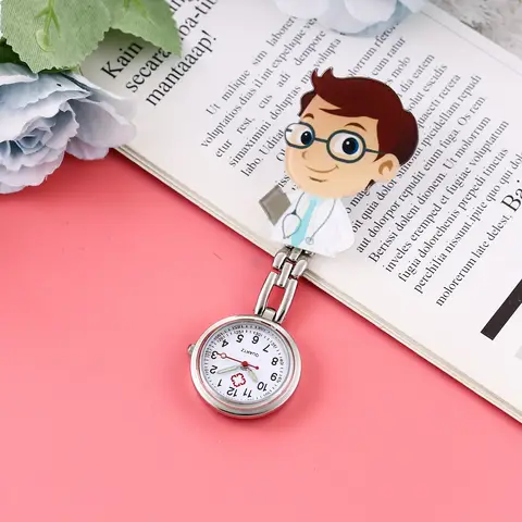 Cartoon male doctor nurse watch night light needle smiling face character pocket watch men's and women's hanging watch watch