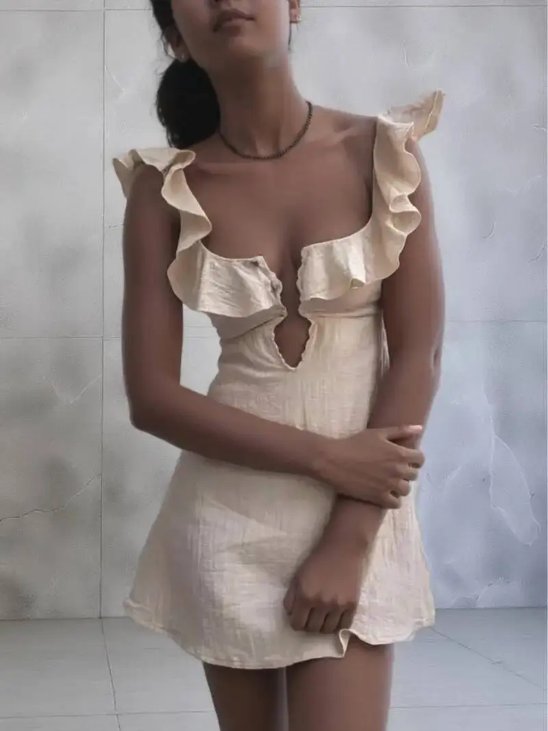 Летнее короткое сексуальное однотонное платье без рукавов с v-образным вырезом и оборками на пуговицах, новое праздничное пляжное мини-платье из хлопка и льна
Летнее короткое сексуальное однотонное платье без рукавов с v-образным вырезом и оборками на пуговицах, новое праздничное пляжное мини-платье из хлопка и льна