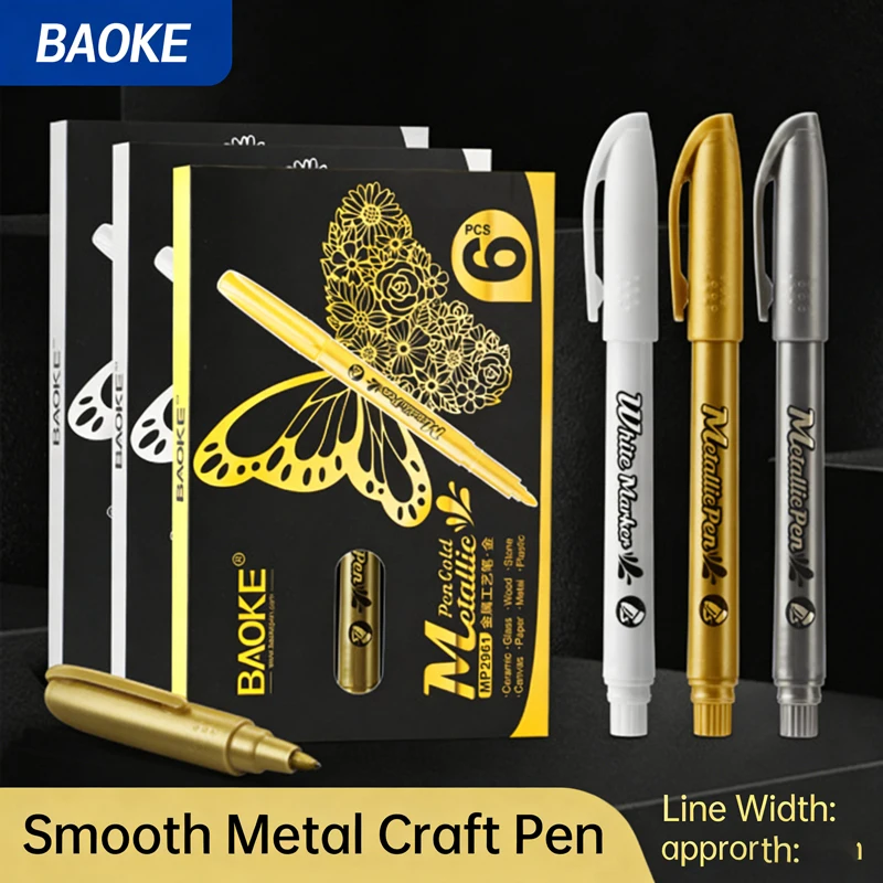 6Pcs/Set Metallic Marker Pens, Gold Silver White Medium Point Markers for Metal, Rock Painting, Black Paper & Card Making
6Pcs/Set Metallic Marker Pens, Gold Silver White Medium Point Markers for Metal, Rock Painting, Black Paper & Card Making