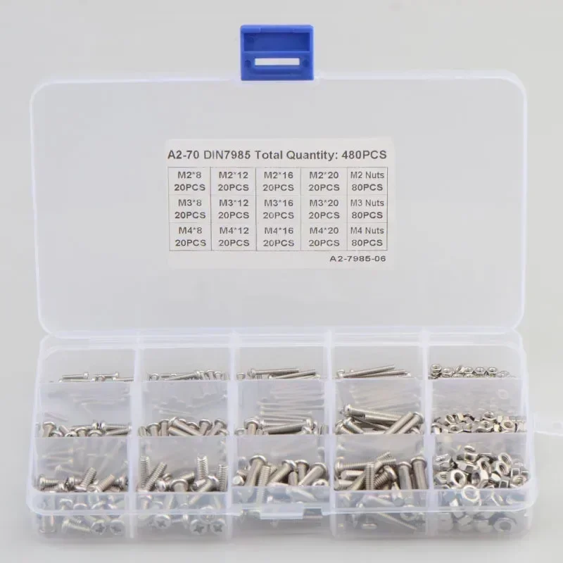 480pcs 304 stainless steel Phillips Cross Round Head Screw Set M2 M3 M4 Pan Head Screw Bolt with Hexagon Nut Combination Kit
480pcs 304 stainless steel Phillips Cross Round Head Screw Set M2 M3 M4 Pan Head Screw Bolt with Hexagon Nut Combination Kit