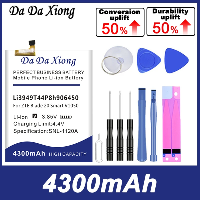DaDaXiong новый высококачественный 4300mAh Li3949T44P8h906450 Аккумулятор для ZTE Blade 20 Smart V1050 мобильный телефон + инструмент
DaDaXiong новый высококачественный 4300mAh Li3949T44P8h906450 Аккумулятор для ZTE Blade 20 Smart V1050 мобильный телефон + инструмент