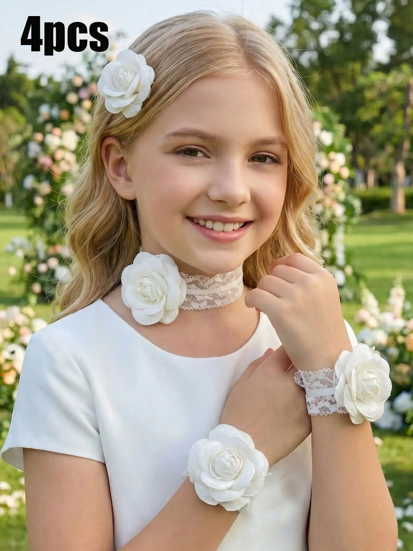 4Pcs Floral Set: Flower Hair Clips + Ruffled Flower Collar + Floral Cuffs, Bridal Wedding Hair Accessories, Photoshoot Props
4Pcs Floral Set: Flower Hair Clips + Ruffled Flower Collar + Floral Cuffs, Bridal Wedding Hair Accessories, Photoshoot Props