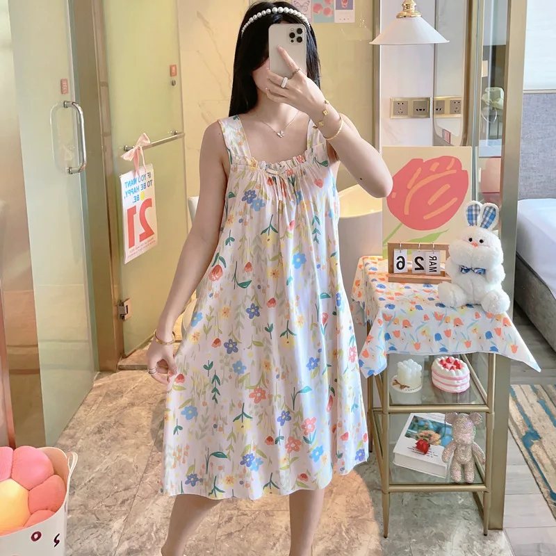 Summer New Women's Cotton Silk Sleep Dress with Small Floral Print Strap Home Clothes Artificial Cotton Cute Home Suit
Summer New Women's Cotton Silk Sleep Dress with Small Floral Print Strap Home Clothes Artificial Cotton Cute Home Suit