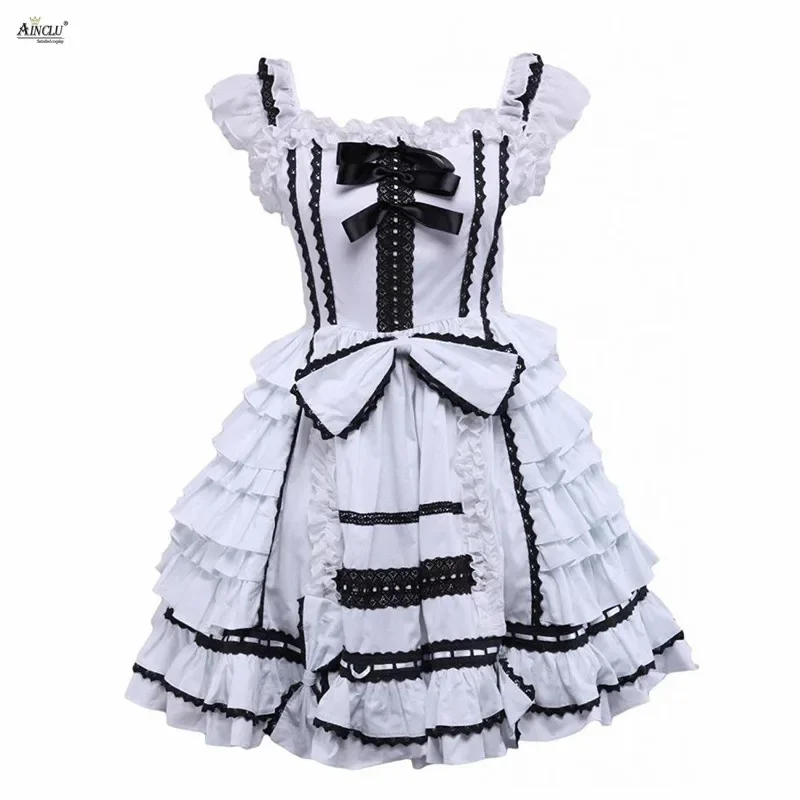 Women Lolita Dress White Cotton Short Sleeeves Pintucks Bows Black Trim Gothic Cosplay Lolita Dress Party Club XS-XXL
Women Lolita Dress White Cotton Short Sleeeves Pintucks Bows Black Trim Gothic Cosplay Lolita Dress Party Club XS-XXL