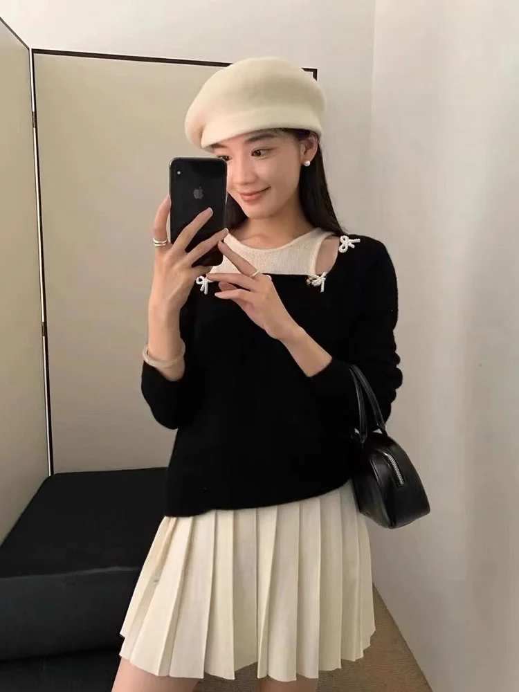 Korean Style Sweet Knot Splice Color Block Long Sleeve Knitwear Beautiful Versatile Top for Younger Looking
Korean Style Sweet Knot Splice Color Block Long Sleeve Knitwear Beautiful Versatile Top for Younger Looking