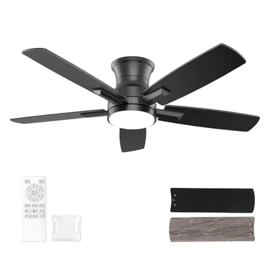 42 Inch Flush Mount Black Ceiling Fan with Light and Remote Control.NoiselessDimmable 3CCT 6 Speeds Reversible Low Profile DC C
42 Inch Flush Mount Black Ceiling Fan with Light and Remote Control.NoiselessDimmable 3CCT 6 Speeds Reversible Low Profile DC C