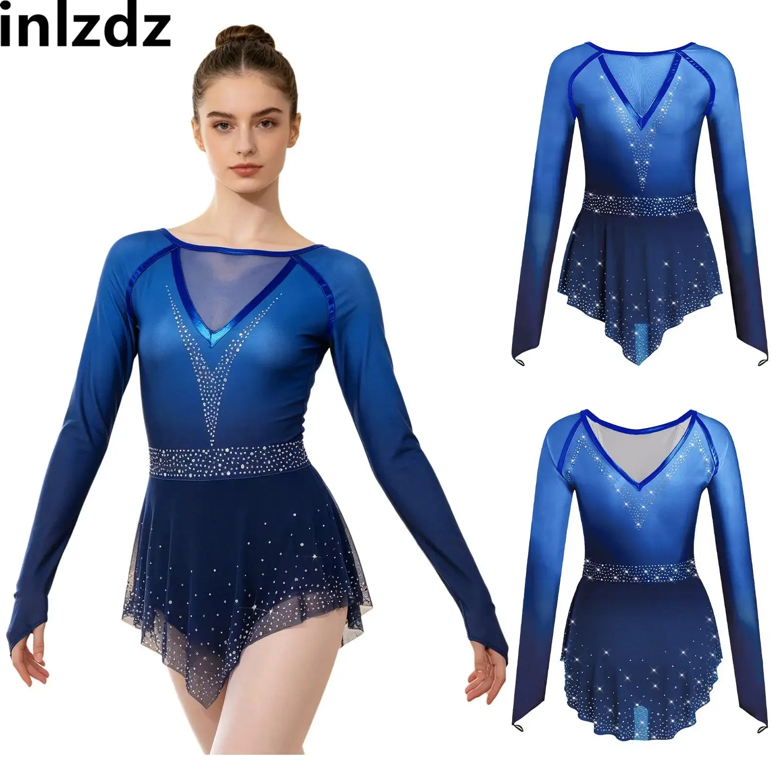 Womens Ballet Lyrical Modern Dance Leotard Dress Long Sleeve Rhinestones Mesh Bodysuit for Gymnastics Figure Skating Performance
Womens Ballet Lyrical Modern Dance Leotard Dress Long Sleeve Rhinestones Mesh Bodysuit for Gymnastics Figure Skating Performance