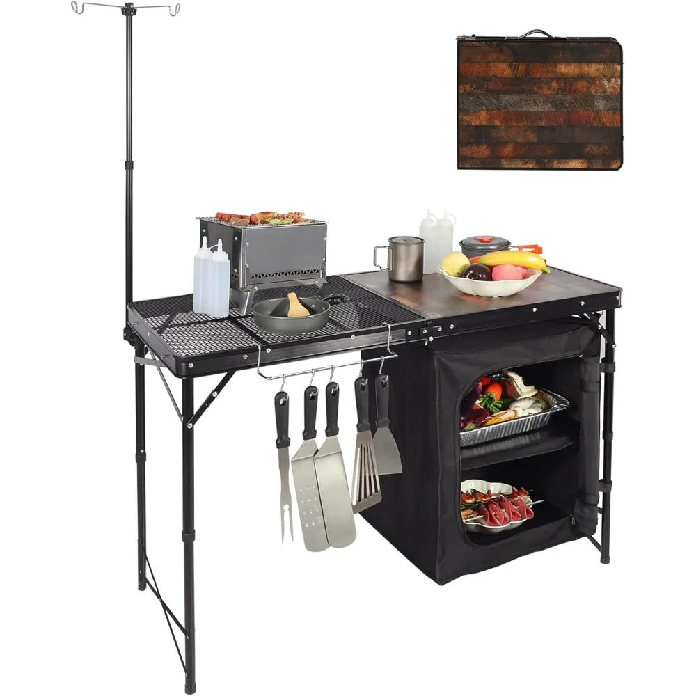 Portable Camping Kitchen Table, 4ft Folding Camping Grill Table with Storage Organizer and Telescoping Light Stand
Portable Camping Kitchen Table, 4ft Folding Camping Grill Table with Storage Organizer and Telescoping Light Stand