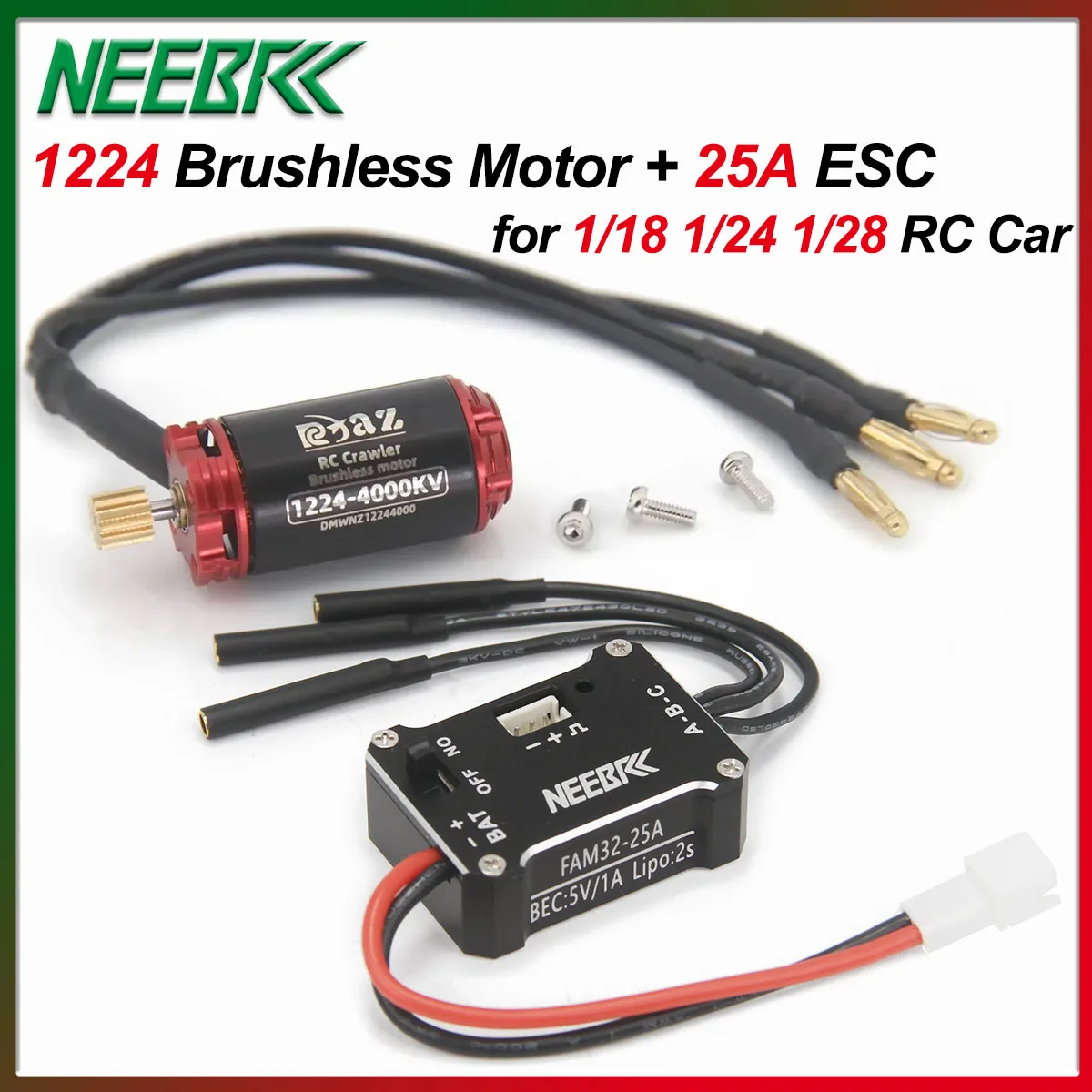 NEEBRC 1224 4000KV 5000KV Двигатель 11T Шестерня 25A 2S Бесщеточный ESC 5V/1A BEC для 1/28 1/24 1/18 Off-road Mini Car Crawler FMS SCX24
NEEBRC 1224 4000KV 5000KV Двигатель 11T Шестерня 25A 2S Бесщеточный ESC 5V/1A BEC для 1/28 1/24 1/18 Off-road Mini Car Crawler FMS SCX24