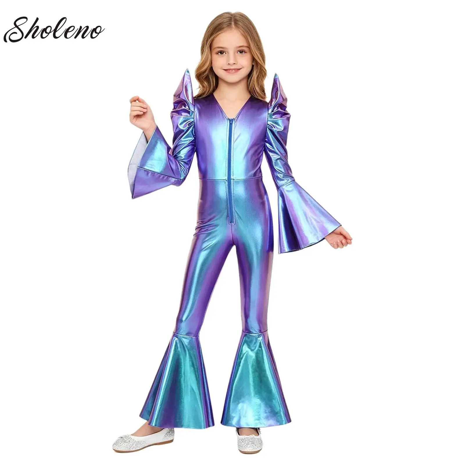 Kids Girls 70s Disco RompersLong Sleeves High Waist Front Zip Bell Bottom Long Pants Jumpsuit Retro Jazz Modern Latin Dancewear
Kids Girls 70s Disco RompersLong Sleeves High Waist Front Zip Bell Bottom Long Pants Jumpsuit Retro Jazz Modern Latin Dancewear