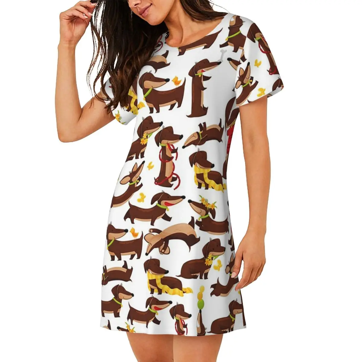 Funny Dachshund A Cute Cartoon Dog Pattern Short Sleeves Nightdress For Sleeping Women Short Sleeve Nightgowns Soft Pajama Dress
Funny Dachshund A Cute Cartoon Dog Pattern Short Sleeves Nightdress For Sleeping Women Short Sleeve Nightgowns Soft Pajama Dress