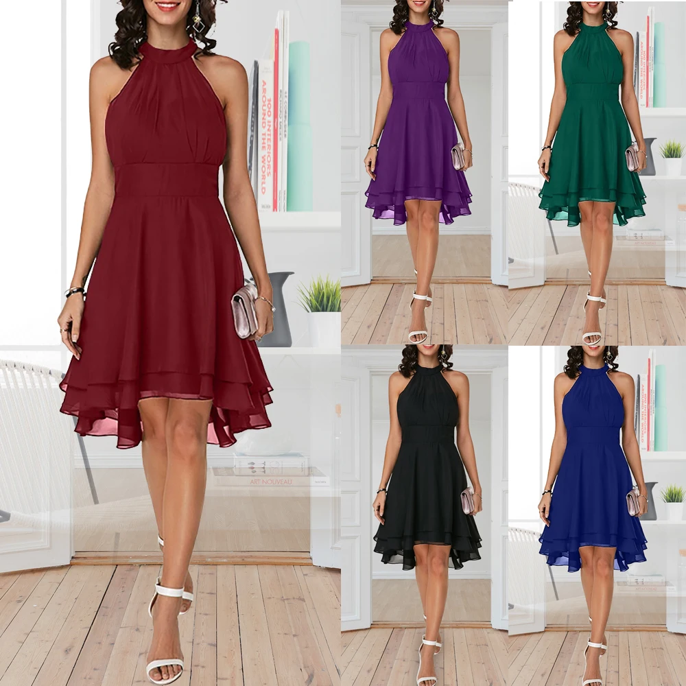 Women Elegant Dress Summer Solid High Waist Halter Sleeveless Midi Dresses Ladies Cropped Layered Chiffon Party Slim Dresses
Women Elegant Dress Summer Solid High Waist Halter Sleeveless Midi Dresses Ladies Cropped Layered Chiffon Party Slim Dresses