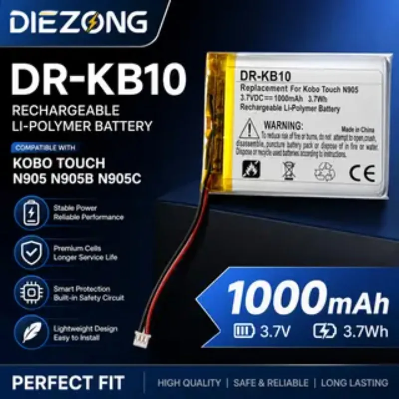 Batería recargable de polímero de litio DR-KB10, 3,7 V, 1000mAh, para Kobo Touch N905 N905B N905C, baterías para lector electrón
Batería recargable de polímero de litio DR-KB10, 3,7 V, 1000mAh, para Kobo Touch N905 N905B N905C, baterías para lector electrón