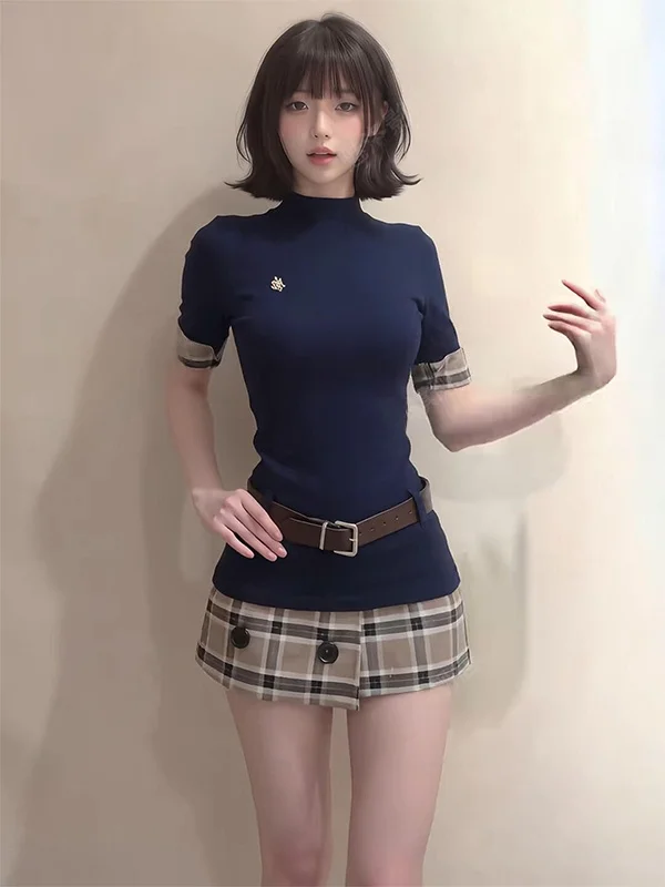 Elegant Korean Style Women's Summer New Plaid Split Color Block Sleeveless Top And Skirt Two-Piece Set Fashionable Commute
Elegant Korean Style Women's Summer New Plaid Split Color Block Sleeveless Top And Skirt Two-Piece Set Fashionable Commute