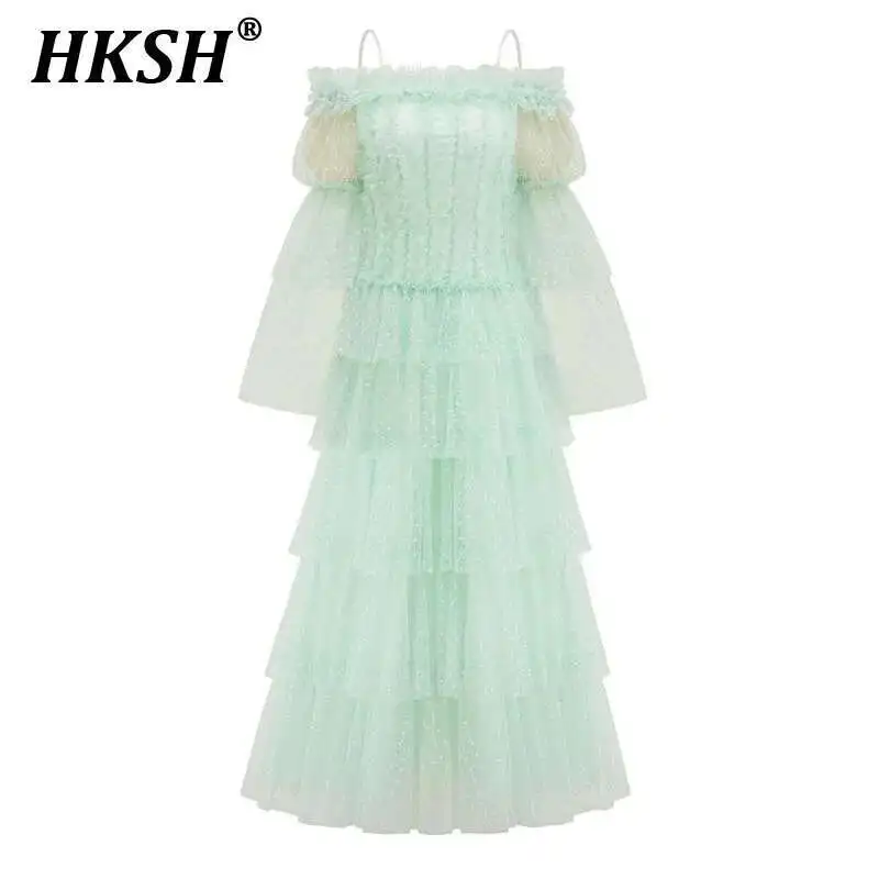 HKSH Women Tide Chic Spring Autumn New Sweet Off Shoulder Long Sleeve Green Tiered Dress Polka Dot Slash Neck Long Skirt HK3836
HKSH Women Tide Chic Spring Autumn New Sweet Off Shoulder Long Sleeve Green Tiered Dress Polka Dot Slash Neck Long Skirt HK3836