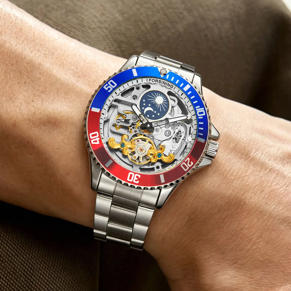 FORSINING Luxury AAA Man Diver Wristwatches Stainless Steel Strip Hollow Tourbillon Mechanical Clock Sports Moon Phase Luminous
FORSINING Luxury AAA Man Diver Wristwatches Stainless Steel Strip Hollow Tourbillon Mechanical Clock Sports Moon Phase Luminous