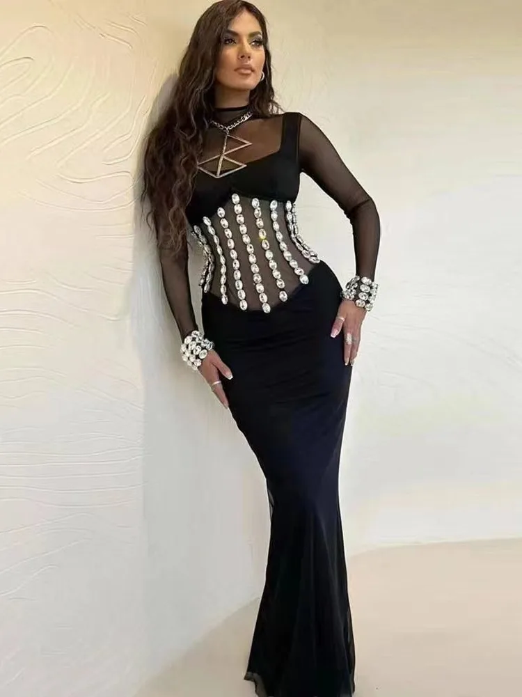 STOCK New Women Beading Crystal Sexy Long Sleeve Long Black Bodycon Bandage Dress Elegant Evening Birthday Party Dress
STOCK New Women Beading Crystal Sexy Long Sleeve Long Black Bodycon Bandage Dress Elegant Evening Birthday Party Dress