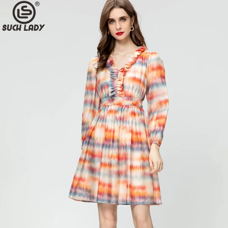 Women's Runway Dresses V Neck Long Sleeves Ruffles Printed Fashion High Street Designer Vestidos
Women's Runway Dresses V Neck Long Sleeves Ruffles Printed Fashion High Street Designer Vestidos