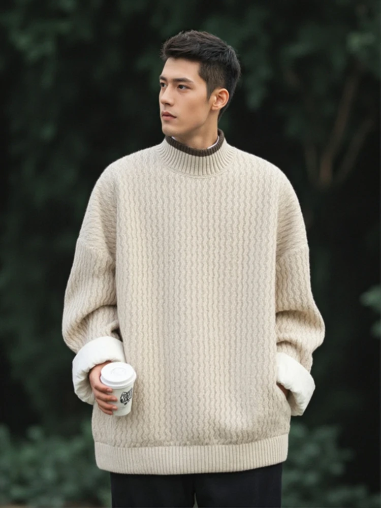 Мужской зимний утепленный свитер с высоким воротником на флисовой подкладке, вязаный, в американском ретро-стиле, повседневный, с длинным рукавом, для ношения под одеждой
Мужской зимний утепленный свитер с высоким воротником на флисовой подкладке, вязаный, в американском ретро-стиле, повседневный, с длинным рукавом, для ношения под одеждой