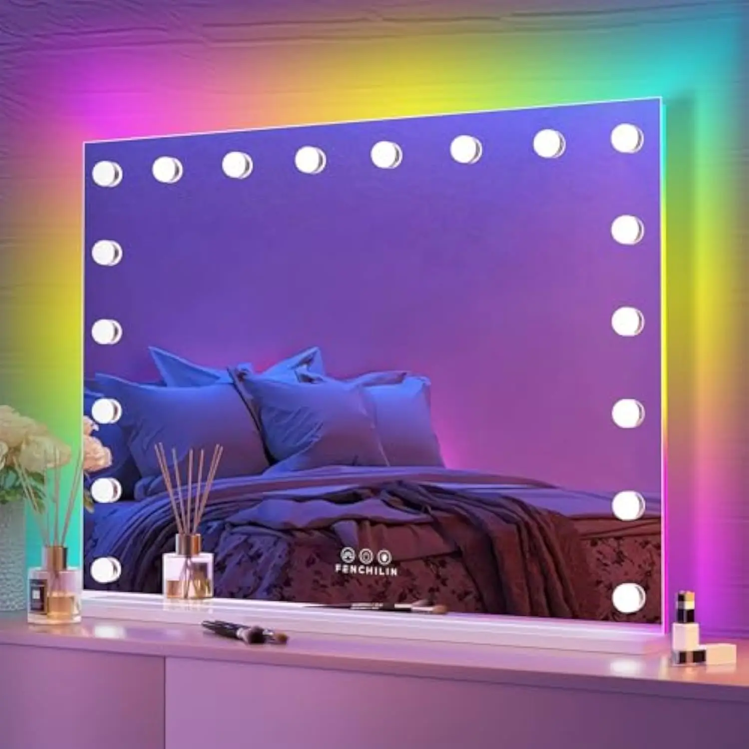 Косметическое зеркало со светодиодной подсветкой RGB и голливудское зеркало для макияжа с подсветкой RGB и 18 лампочками с регулируемой яркостью Smart Touch для
Косметическое зеркало со светодиодной подсветкой RGB и голливудское зеркало для макияжа с подсветкой RGB и 18 лампочками с регулируемой яркостью Smart Touch для