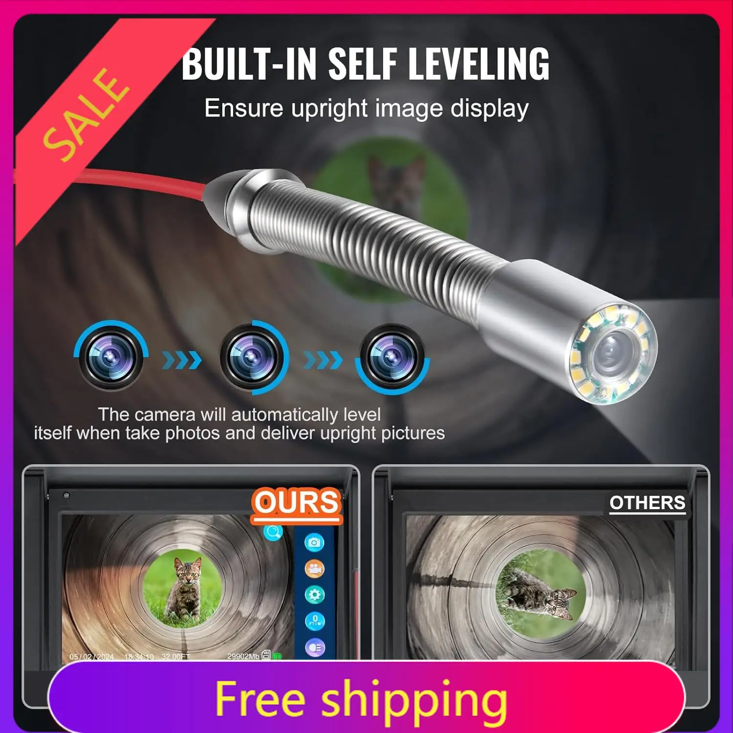 VEVOR Sewer Camera, 165 ft/50m, Self-Leveling Drain Camera with 10.1" Touchscreen, 512Hz Transmitter & Distance Counter, IP67 Sn
VEVOR Sewer Camera, 165 ft/50m, Self-Leveling Drain Camera with 10.1" Touchscreen, 512Hz Transmitter & Distance Counter, IP67 Sn