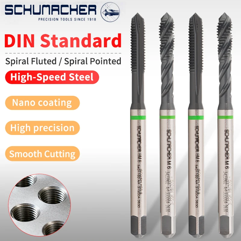 Немецкий стандарт SCHUMACHER DIN, зеленый, с зигзагообразным/коническим профилем, спиральный метчик M3 M4 M5 M6 M8 M10 M12, машинный метчик
Немецкий стандарт SCHUMACHER DIN, зеленый, с зигзагообразным/коническим профилем, спиральный метчик M3 M4 M5 M6 M8 M10 M12, машинный метчик