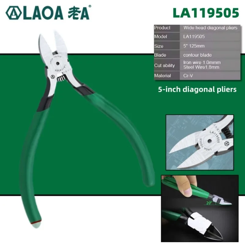 LAOA 125mm 5Inch CR-V Diagonal Side Cutter Precision Pliers for Electronic Wire Cutting & Small Component Trimming LA119505
LAOA 125mm 5Inch CR-V Diagonal Side Cutter Precision Pliers for Electronic Wire Cutting & Small Component Trimming LA119505