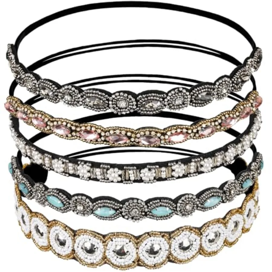 Teenitor 5pcs Hairbands for Women, 5 Rhinestone Beaded Headbands, Head Bands for Women's Hair Fashionable Handmade Crystal Bead
Teenitor 5pcs Hairbands for Women, 5 Rhinestone Beaded Headbands, Head Bands for Women's Hair Fashionable Handmade Crystal Bead