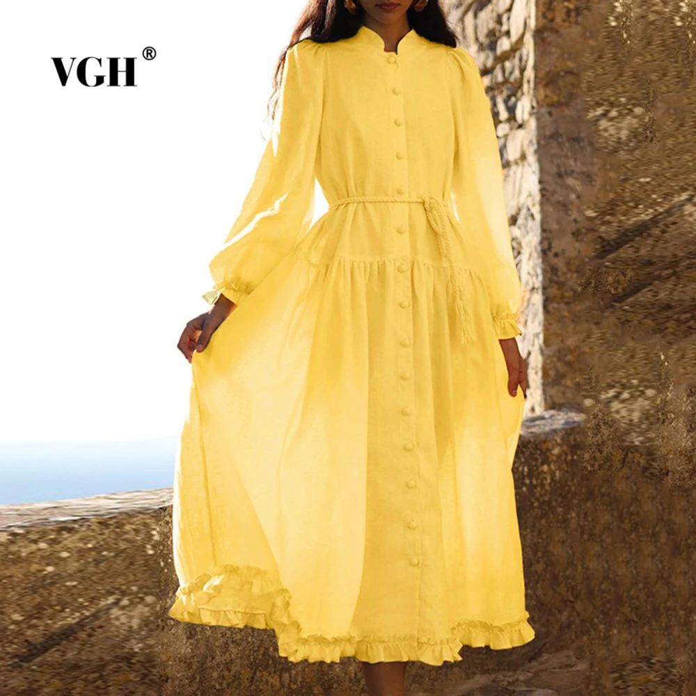 VGH Solid Temperament Slimming Dresses For Women Round Neck Long Sleeve High Waist Spring Elegant Dress Female Fashion Style New
VGH Solid Temperament Slimming Dresses For Women Round Neck Long Sleeve High Waist Spring Elegant Dress Female Fashion Style New