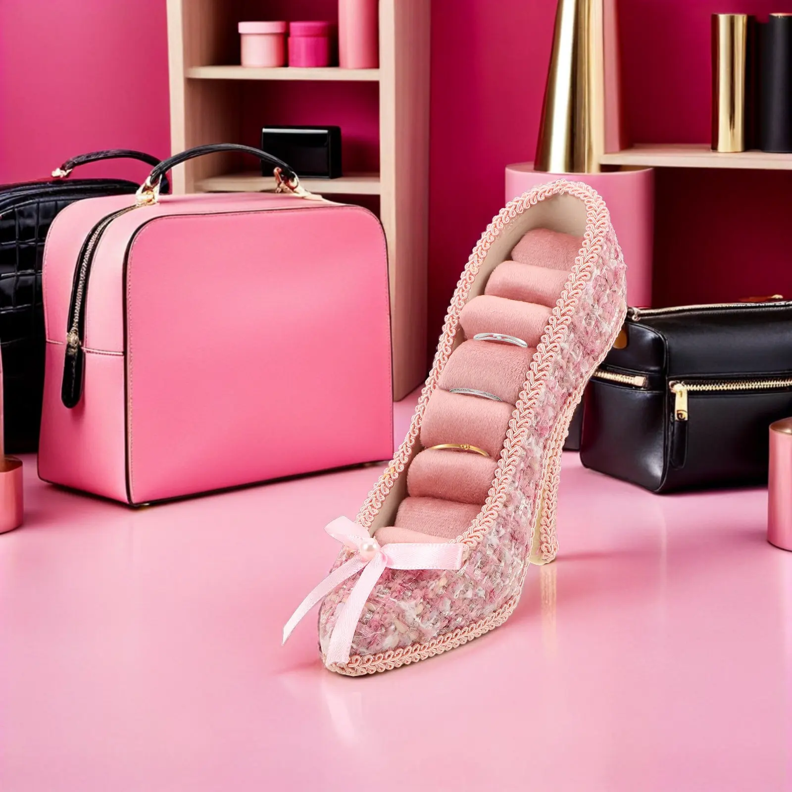 Pink Jewelry Display Stand Dress High Heel Shoes Holder for Earrings Necklace Ring Bracelet Home Organization Display
Pink Jewelry Display Stand Dress High Heel Shoes Holder for Earrings Necklace Ring Bracelet Home Organization Display
