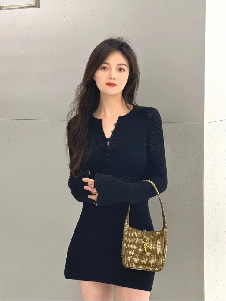 Elegant Long Sleeve Knitted Dress Women's Autumn Winter New Style Slimming Waist Cinched Skirt Polished Feel Fashionable Dress
Elegant Long Sleeve Knitted Dress Women's Autumn Winter New Style Slimming Waist Cinched Skirt Polished Feel Fashionable Dress