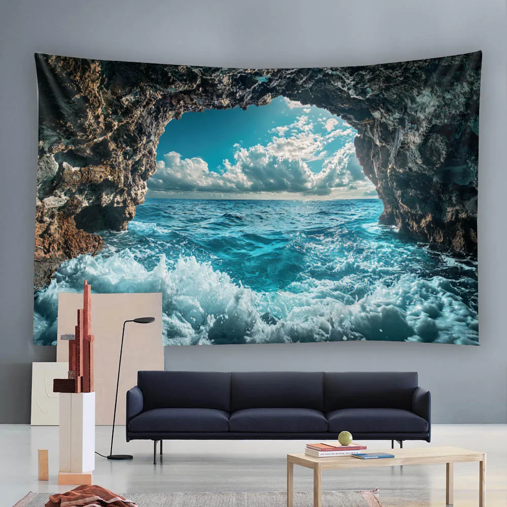 Landscape tapestry, sea cave, waves, sunrise, wall hanging art, home decor, bedroom, house garden, aesthetic decoration
Landscape tapestry, sea cave, waves, sunrise, wall hanging art, home decor, bedroom, house garden, aesthetic decoration