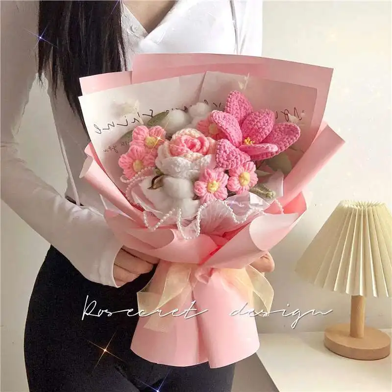 0065 Handmade Crochet Knitted Yarn Rose Tulip Bouquet Artificial Flowers for Wedding Mother's Day Graduation Birthday Gift
0065 Handmade Crochet Knitted Yarn Rose Tulip Bouquet Artificial Flowers for Wedding Mother's Day Graduation Birthday Gift