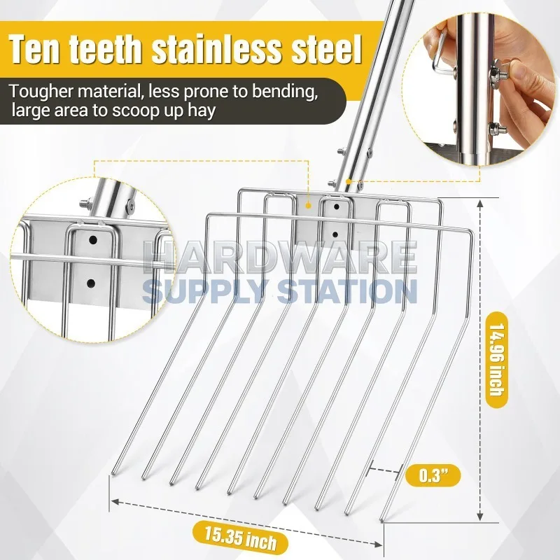 Detachable 10-Tooth Stainless Steel Garden Fork for Horticulture, Multifunctional Soil-Relaxing and Planting Tool
Detachable 10-Tooth Stainless Steel Garden Fork for Horticulture, Multifunctional Soil-Relaxing and Planting Tool