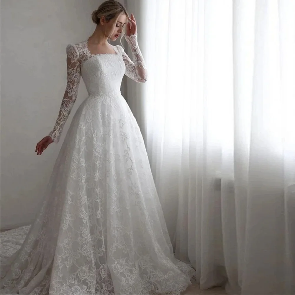 Элегантное свадебное платье с квадратным вырезом и длинными рукавами, индивидуальный пошив, модное свадебное платье А-силуэта, очаровательное свадебное платье с кружевными аппликациями
Элегантное свадебное платье с квадратным вырезом и длинными рукавами, индивидуальный пошив, модное свадебное платье А-силуэта, очаровательное свадебное платье с кружевными аппликациями