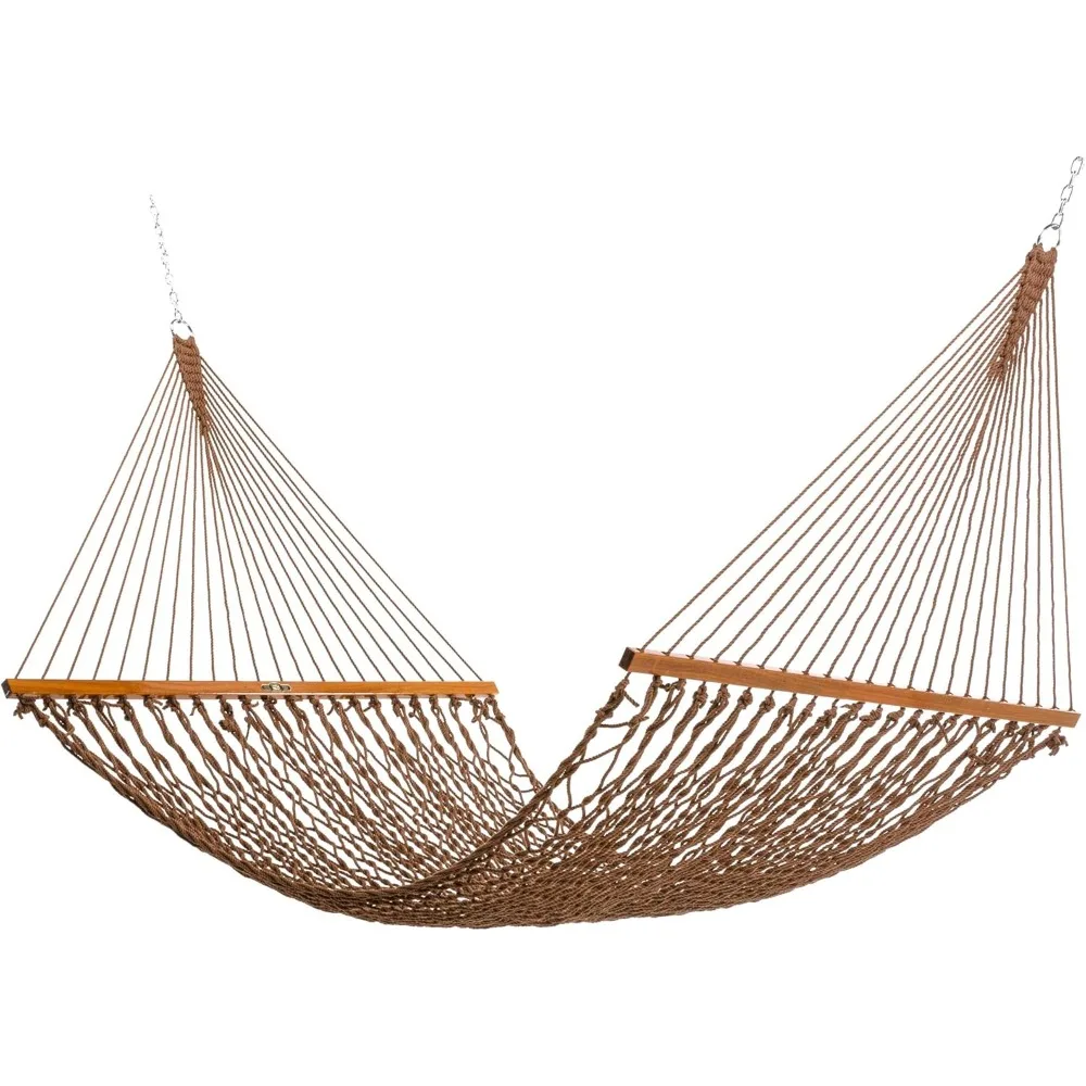 large antique brown duracord rope hammock with extension chains and tree hooks, handcrafted in usa, for two people
large antique brown duracord rope hammock with extension chains and tree hooks, handcrafted in usa, for two people