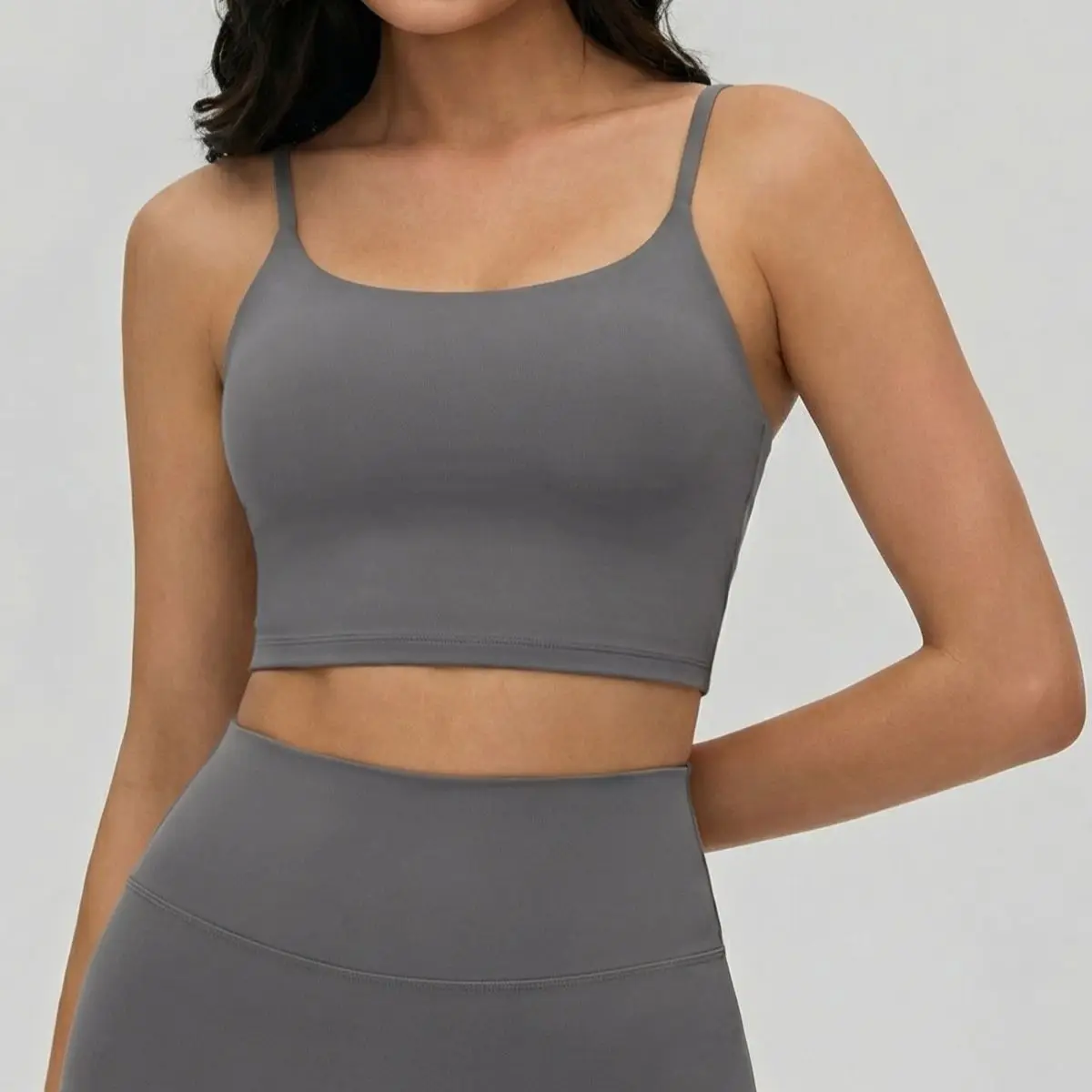 Women's stretch sports bra cami, long yoga tank, fitness crop top. U-shaped open back, removable padded cups.
Women's stretch sports bra cami, long yoga tank, fitness crop top. U-shaped open back, removable padded cups.