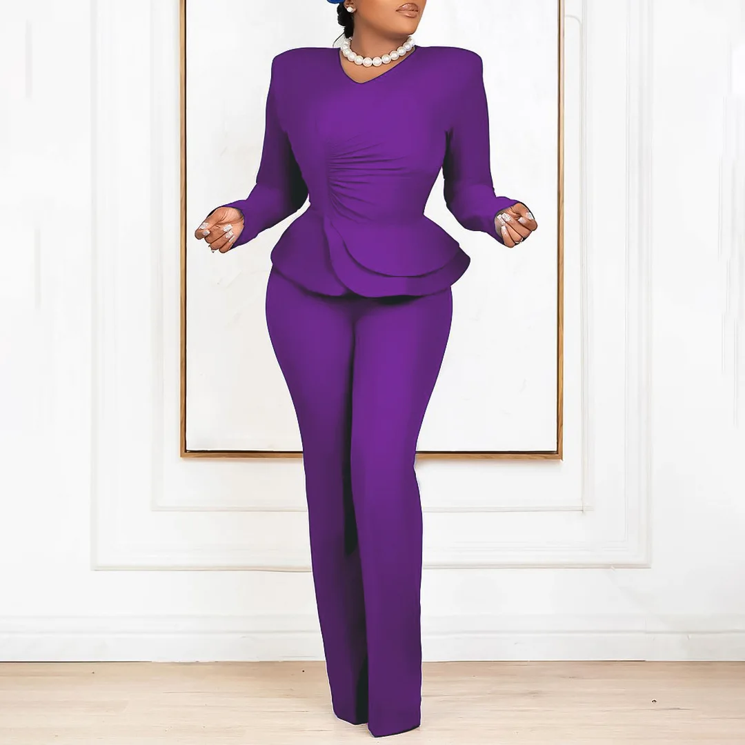 Elegant Solid Color Cascading Ruffles Two Piece Sets Suit Women V Neck Ruffle Tops Wide Leg Pants Suit Women
Elegant Solid Color Cascading Ruffles Two Piece Sets Suit Women V Neck Ruffle Tops Wide Leg Pants Suit Women