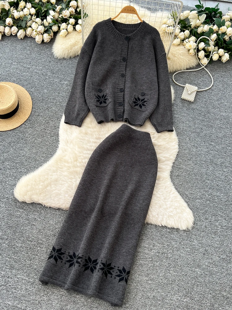 Faionable round Ne Long Sve Knitted Open Cardigan Top High Waist Bodycon Skirt Two Piece Set Women's Outfit
Faionable round Ne Long Sve Knitted Open Cardigan Top High Waist Bodycon Skirt Two Piece Set Women's Outfit