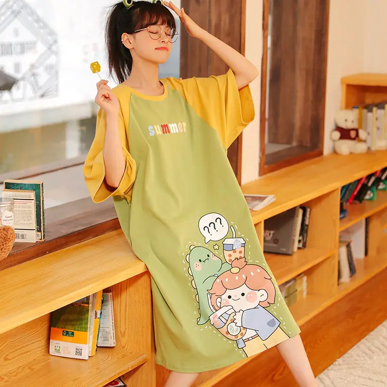Women plus size 4XL Short Sleeve Nightgowns Female Summer cute cartoon Print Color Block Sleepshirts Girls Nightdress Loungewear
Women plus size 4XL Short Sleeve Nightgowns Female Summer cute cartoon Print Color Block Sleepshirts Girls Nightdress Loungewear