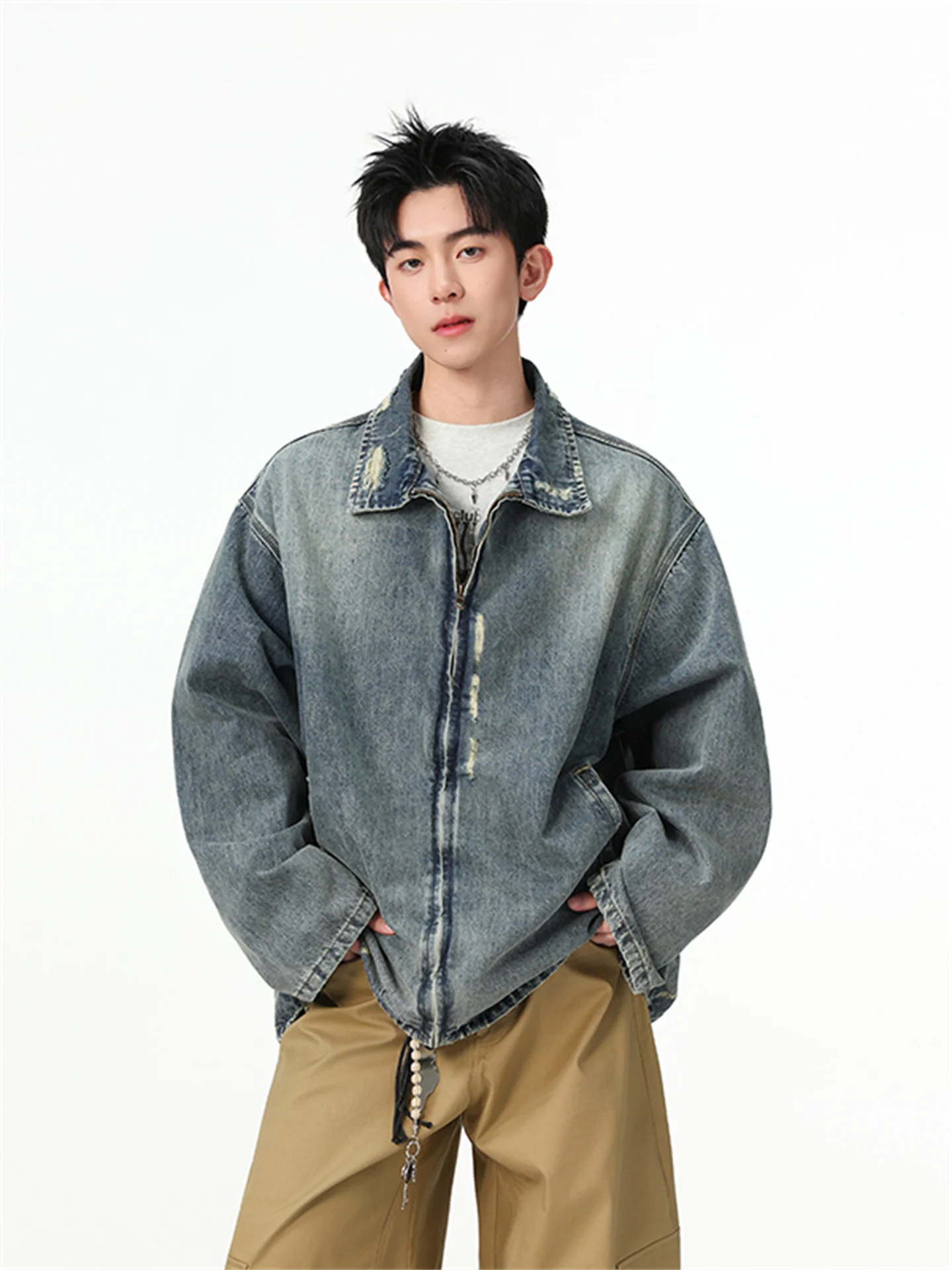 Waed Denim Jaet Men's High Street Vintage Wear Resewn Casual Collar Hip Hop Sle Spring Autumn Seasonal Long Sve Zipper
Waed Denim Jaet Men's High Street Vintage Wear Resewn Casual Collar Hip Hop Sle Spring Autumn Seasonal Long Sve Zipper
