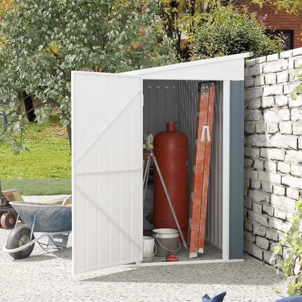 Gray 4x8 Outdoor Metal Storage Shed with Lockable Door, Air Vents for Garden Tools and Patio Accessories
Gray 4x8 Outdoor Metal Storage Shed with Lockable Door, Air Vents for Garden Tools and Patio Accessories